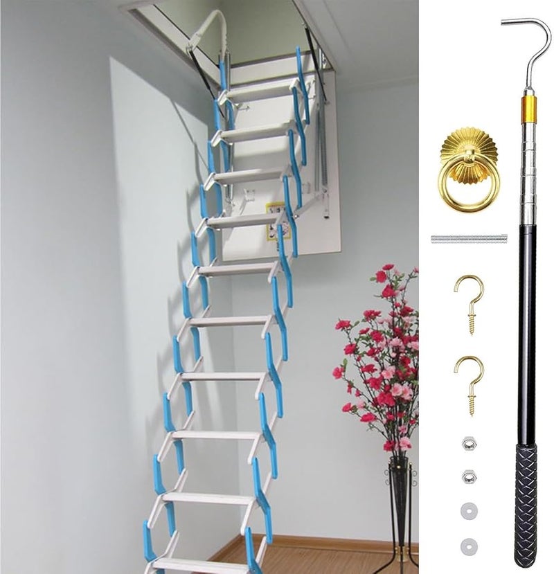 Attic Pull Down Ladder System Kit with 60 Inch Extension Pole and Copper Hook - Image 5