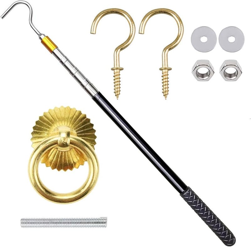 Attic Pull Down Ladder System Kit with 60 Inch Extension Pole and Copper Hook - Image 2