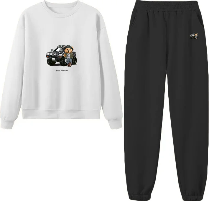 دوغ فش Tracksuit Set Oversize Fourwheeler Printed Tracksuit Set,lover,couple Combination White