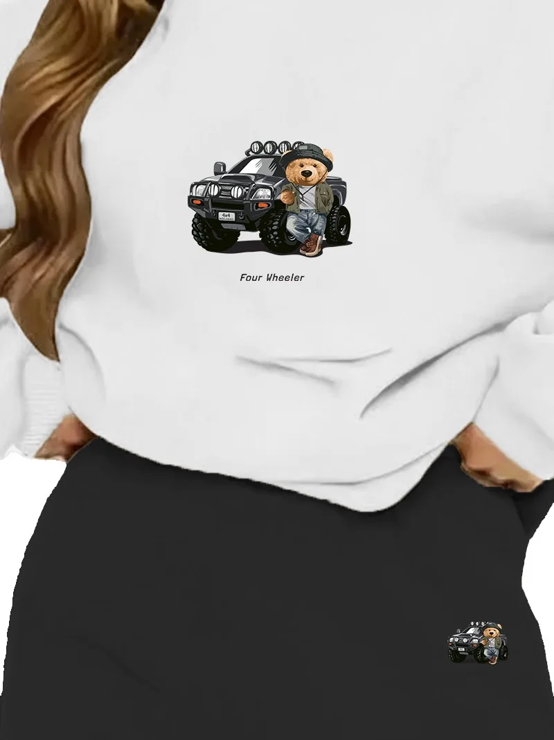 دوغ فش Tracksuit Set Oversize Fourwheeler Printed Tracksuit Set,lover,couple Combination White