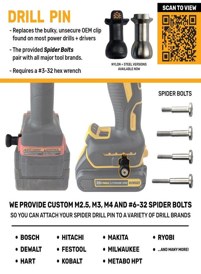 Spider Tool Holster - Pro Tool Holster + Two Driver Pins - Upgraded, Self Locking Multi Tool Holder with Ambidextrous Thumb Lock - Compatible with All Major Drill and Driver Brands - Image 4