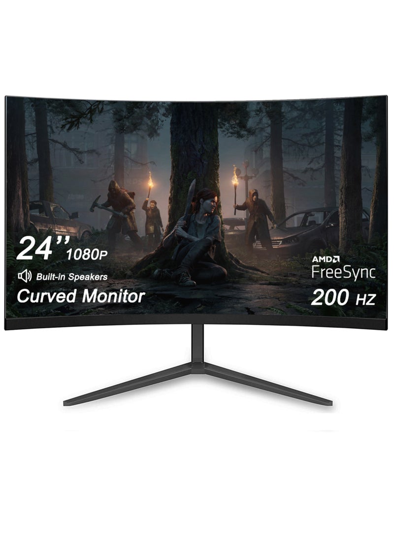 24-inch Gaming Curved Monitor Full HD 1080P 1920x1080 LED Backlight Monitor, with 200Hz Refresh Rate and Eye-Care, AMD Freesync,178° Wide View Angle, 1xDP 1xHDMI (Black) - Image 1
