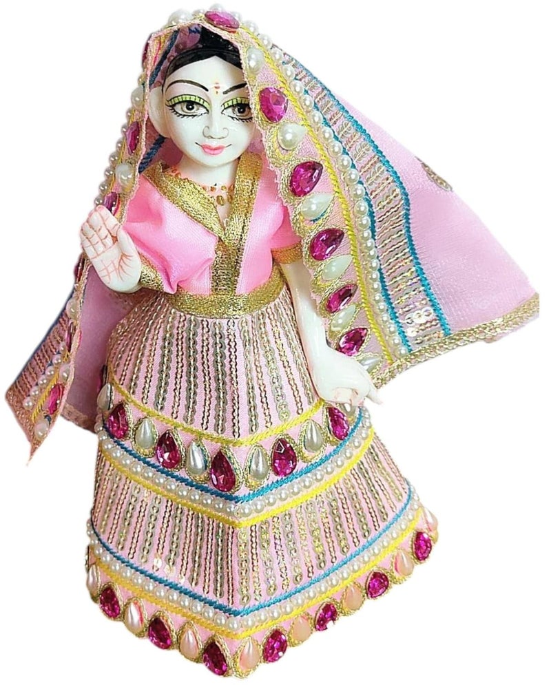 Partish Radha Krishna Heavy Dress | Poshak for Yugal Jodi | Radhe Krishna Ji Poshak (Pink, Dress Size 3 Inches for 5 Inches Idol,I) - Image 3