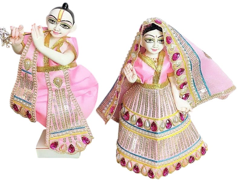 Partish Radha Krishna Heavy Dress | Poshak for Yugal Jodi | Radhe Krishna Ji Poshak (Pink, Dress Size 3 Inches for 5 Inches Idol,I) - Image 2