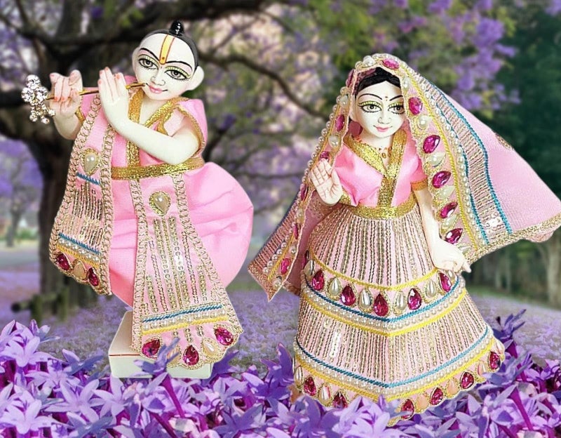 Partish Radha Krishna Heavy Dress | Poshak for Yugal Jodi | Radhe Krishna Ji Poshak (Pink, Dress Size 3 Inches for 5 Inches Idol,I) - Image 1