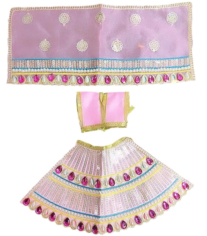 Partish Radha Krishna Heavy Dress | Poshak for Yugal Jodi | Radhe Krishna Ji Poshak (Pink, Dress Size 3 Inches for 5 Inches Idol,I) - Image 5