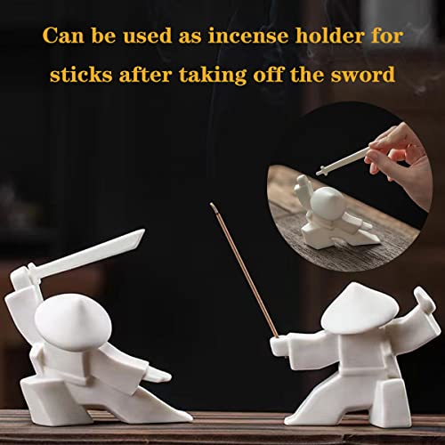 LYART Samurai Statue Decor Japanese Warrior Decor Children's Room Statues, Kongfu Tea Pet Decoration, Incense Holder for Stick Burner Incense Stick Holder (White2 and White3) - Image 3
