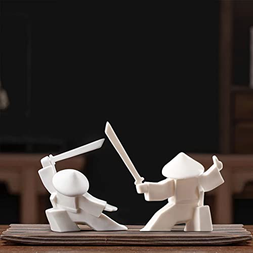 LYART Samurai Statue Decor Japanese Warrior Decor Children's Room Statues, Kongfu Tea Pet Decoration, Incense Holder for Stick Burner Incense Stick Holder (White2 and White3) - Image 1