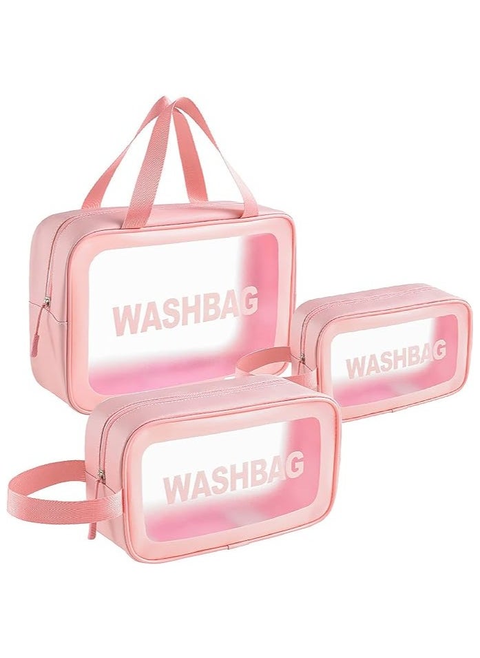 Generic - Clear Toiletry Bag 3 PCS  , Makeup Cosmetic Bag, Transparent Travel Wash Bag for Women and Girls - Pink. - Image 1