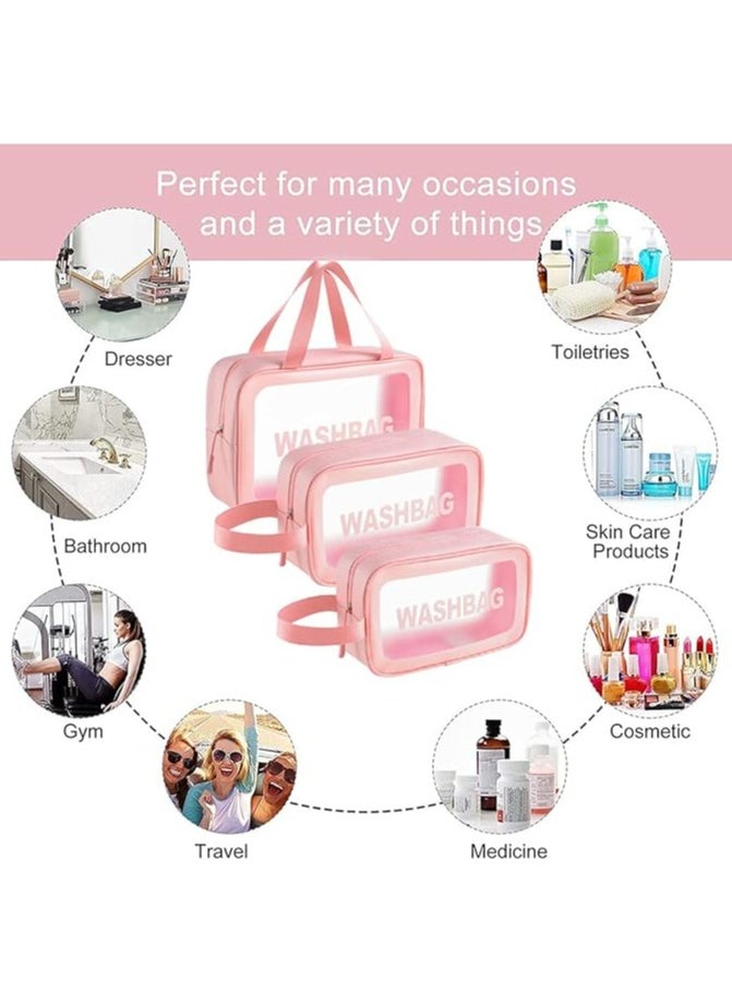 Generic - Clear Toiletry Bag 3 PCS  , Makeup Cosmetic Bag, Transparent Travel Wash Bag for Women and Girls - Pink. - Image 1