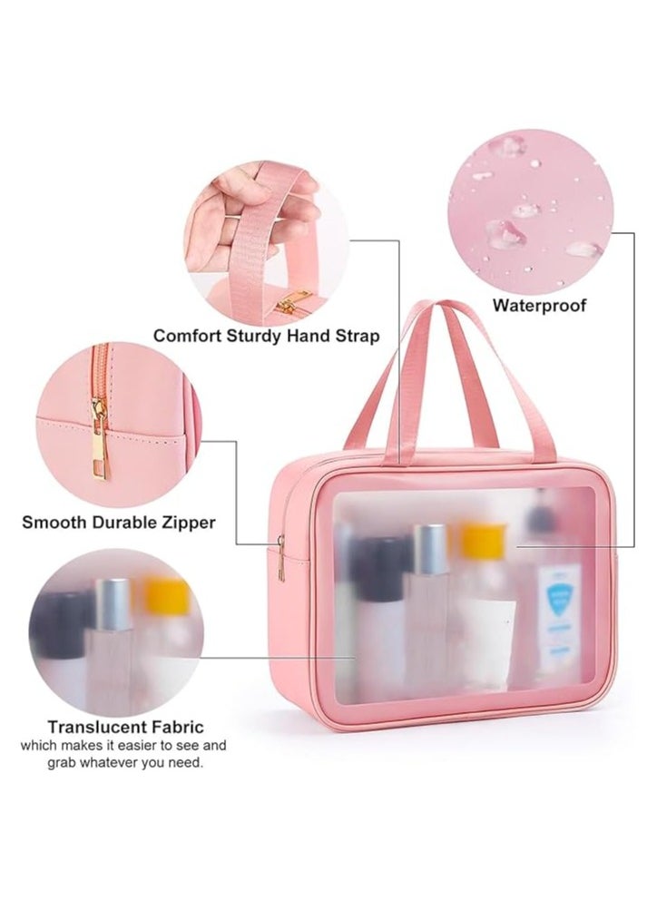 Generic - Clear Toiletry Bag 3 PCS  , Makeup Cosmetic Bag, Transparent Travel Wash Bag for Women and Girls - Pink. - Image 1
