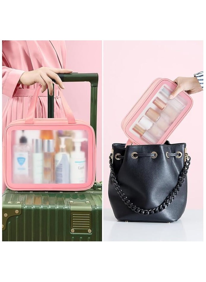 Generic - Clear Toiletry Bag 3 PCS  , Makeup Cosmetic Bag, Transparent Travel Wash Bag for Women and Girls - Pink. - Image 1