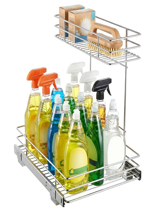 NIMBLOOM Under Sink Cabinet Organizer, 2-Tier Sliding Cabinet Organizer Pull Out Shelves, 16.5 x 11.4 x 11.8 in Heavy Duty Carbon Steel Organizer, Electroplated Kitchen Storage Rack - Image 1