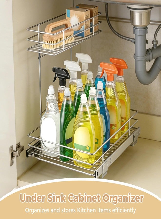 NIMBLOOM Under Sink Cabinet Organizer, 2-Tier Sliding Cabinet Organizer Pull Out Shelves, 16.5 x 11.4 x 11.8 in Heavy Duty Carbon Steel Organizer, Electroplated Kitchen Storage Rack - Image 3
