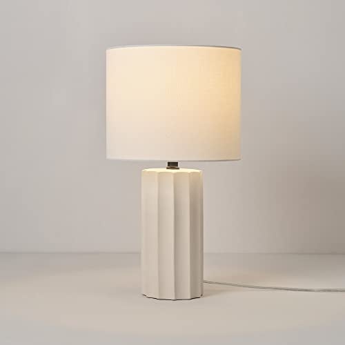 Globe Electric 65922 20" Table Lamp, Ribbed Concrete Finish, White Linen Shade - Image 4