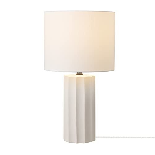 Globe Electric 65922 20" Table Lamp, Ribbed Concrete Finish, White Linen Shade - Image 3