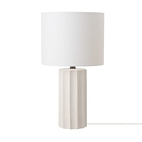 Globe Electric 65922 20" Table Lamp, Ribbed Concrete Finish, White Linen Shade - Image 1