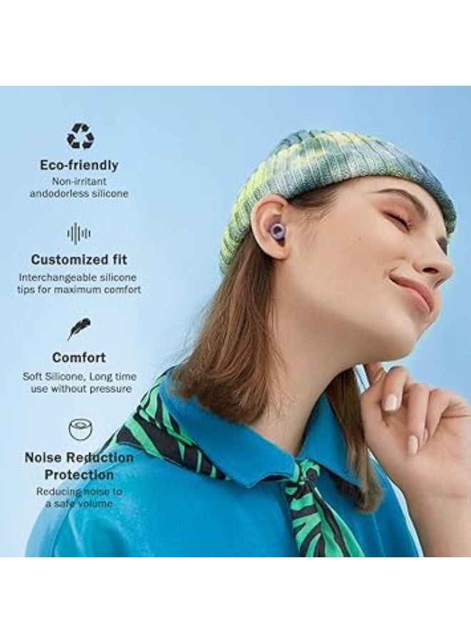 Silicone Earplugs for Noise Reduction with Clear Sound Filter – Comfortable In-Ear Design for Conversations, Events, and Sleep – 8 Sizes XS/S/M/L with 16dB Noise Isolation – Purple Colo - Image 5