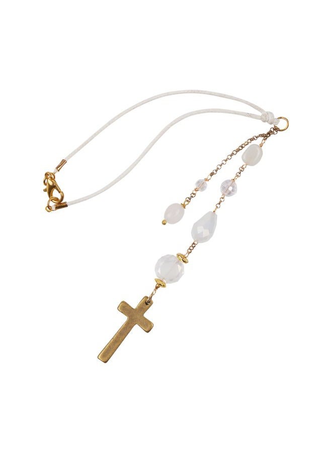 AKITAI Elegant Cross for Car Mirror - Sun Catcher Rearview Mirror Charm, Transforms Sunlight and Diffuses Colors and Energy Throughout The Car - White Crystals - Image 1