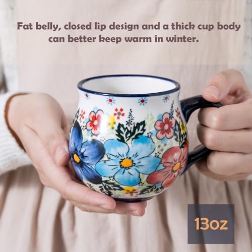 ALMA 12oz Handpainted Microwave Safe Coffee Mug, Unique Ceramic Tea Mug For Girl Friend,Mother, Woman(Assorted Flowers,Medium) - Image 2