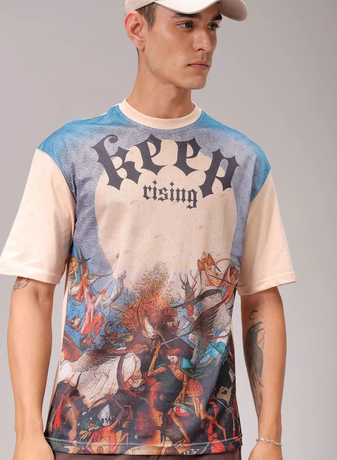 The Indian Garage Co Men Boxy Oversized Placement Print Round Neck Tshirt