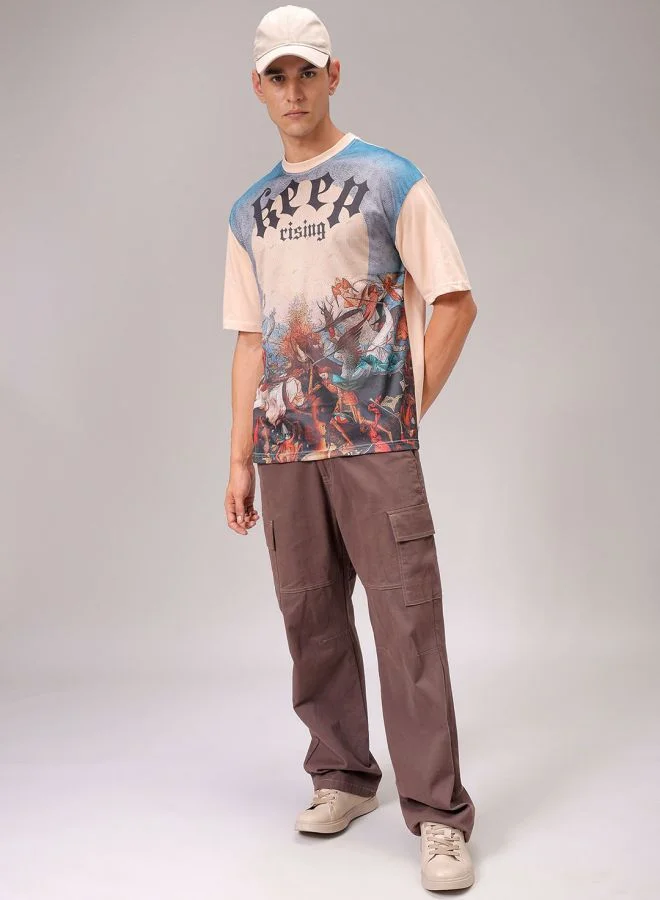 The Indian Garage Co Men Boxy Oversized Placement Print Round Neck Tshirt