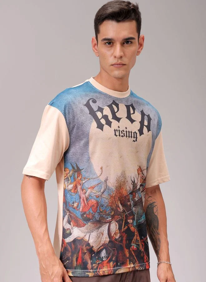 The Indian Garage Co Men Boxy Oversized Placement Print Round Neck Tshirt