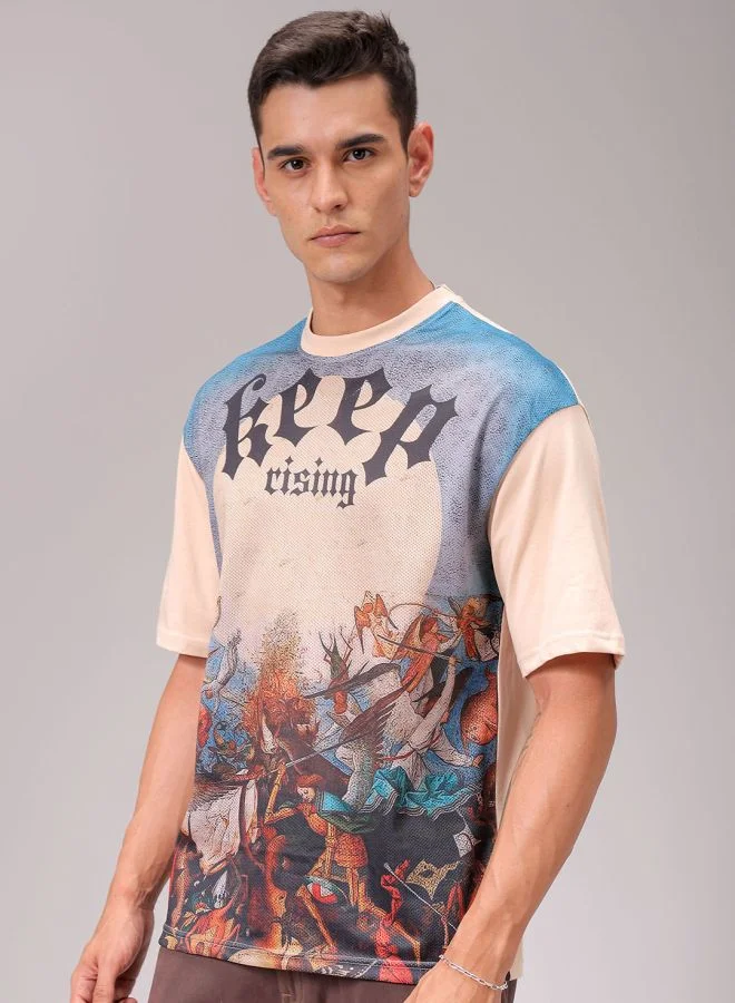 The Indian Garage Co Men Boxy Oversized Placement Print Round Neck Tshirt