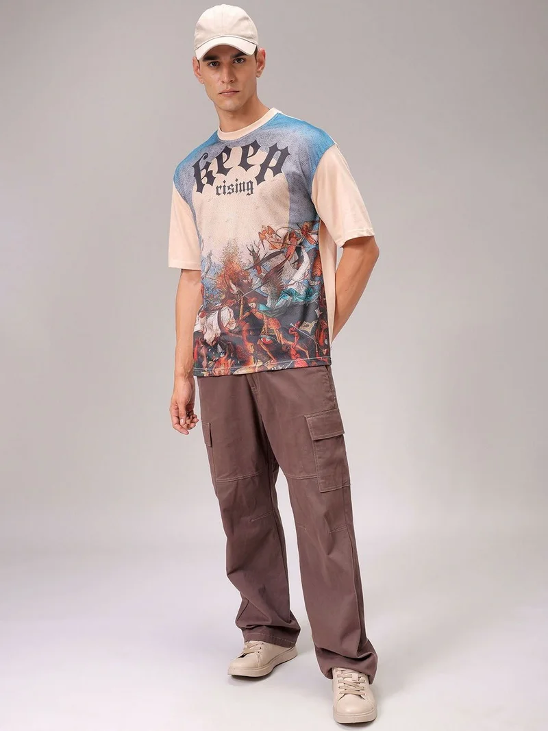 The Indian Garage Co Men Boxy Oversized Placement Print Round Neck Tshirt