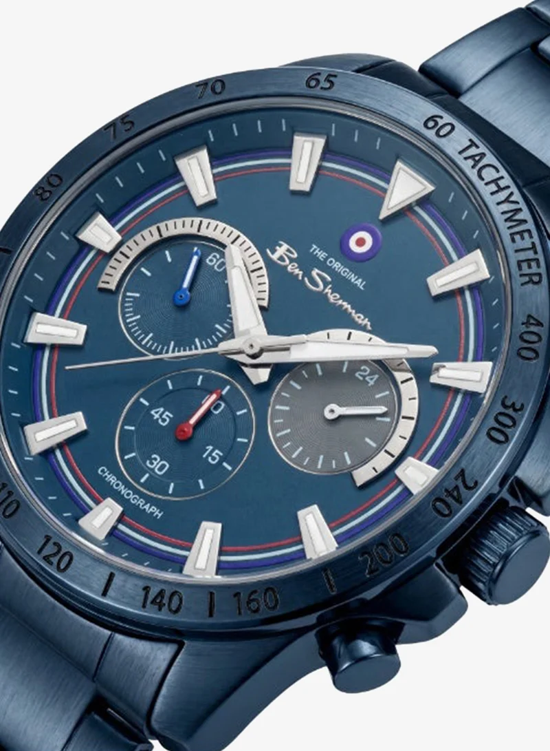Ben Sherman Liverpool  Blue Dial Blue Stainless Steel Bracelet Chronograph Watch for Men, 44mm