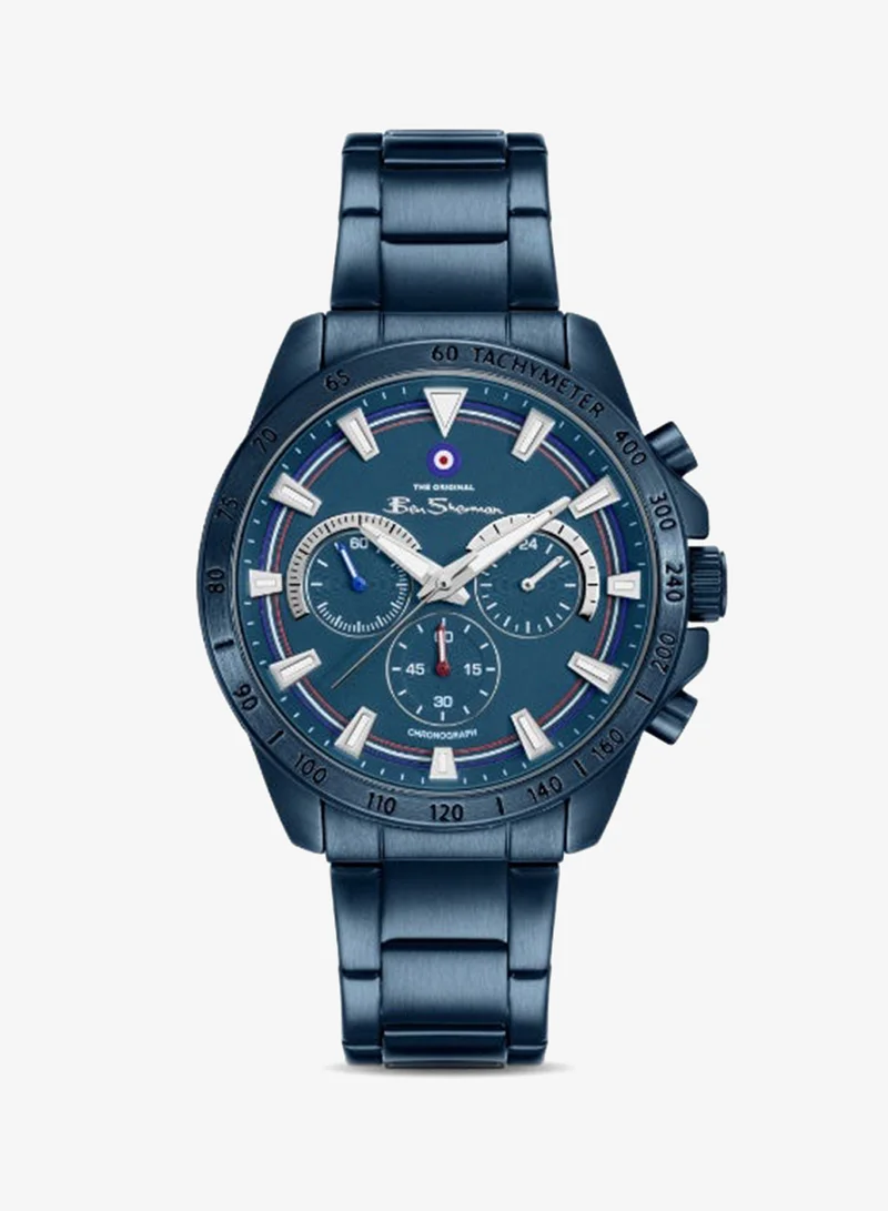 Ben Sherman Liverpool  Blue Dial Blue Stainless Steel Bracelet Chronograph Watch for Men, 44mm