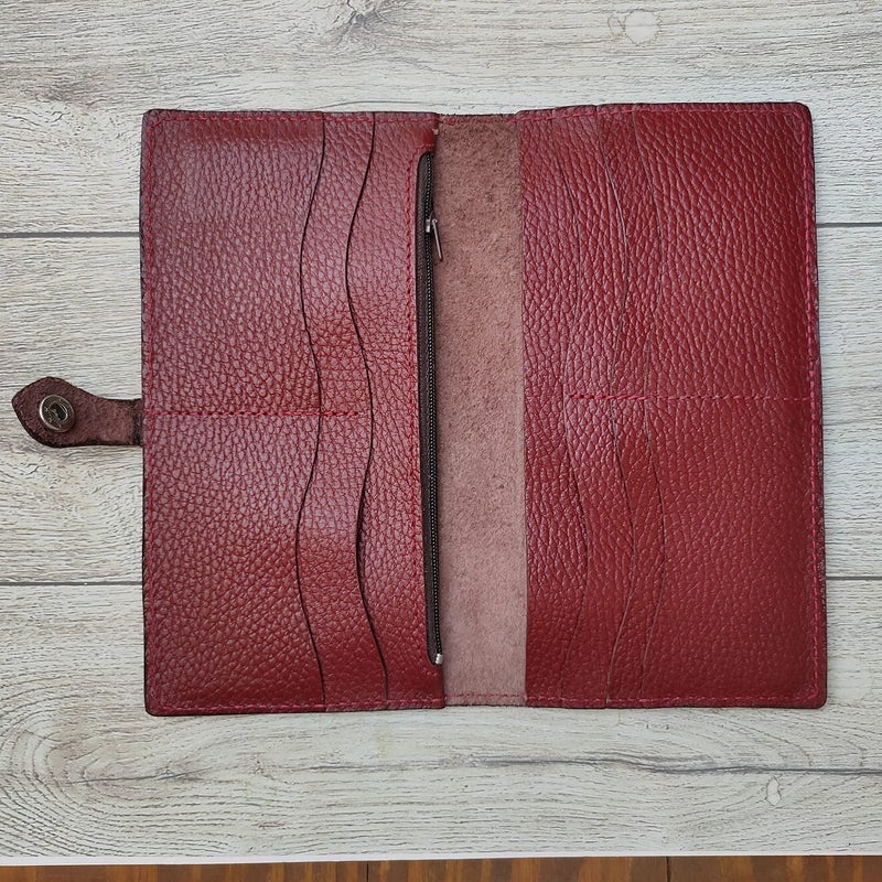 Dr.Key 1002 Genuine Grain Leather Long Wallet for Cash, Cards and Phone (Maroon) - Image 4