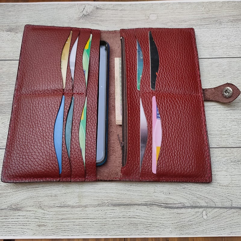 Dr.Key 1002 Genuine Grain Leather Long Wallet for Cash, Cards and Phone (Maroon) - Image 3