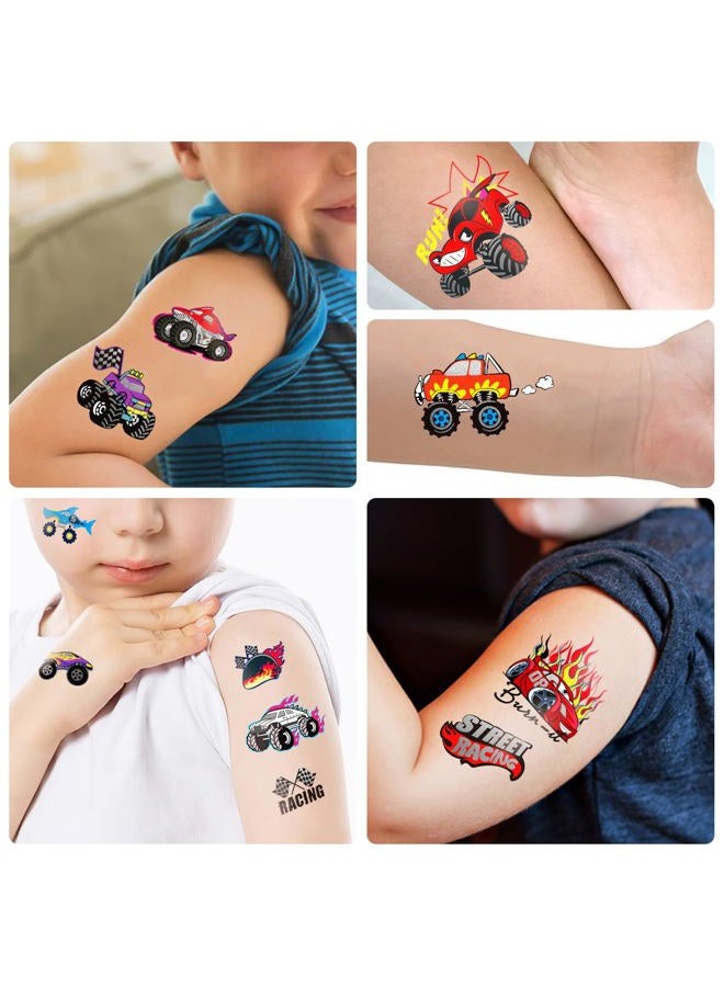 Metuu Temporary Tattoos for Kids, 75 PCS Truck Tattoos for Hot Wheel Birthday Party Decoration Favor, Metallic Tattoos, Monster Truck, Car Racing, Checkered Flag, Flames Tattoo for Boys Girls - Image 4