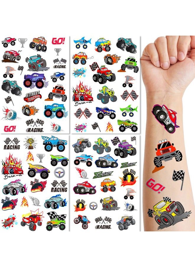 Metuu Temporary Tattoos for Kids, 75 PCS Truck Tattoos for Hot Wheel Birthday Party Decoration Favor, Metallic Tattoos, Monster Truck, Car Racing, Checkered Flag, Flames Tattoo for Boys Girls - Image 2