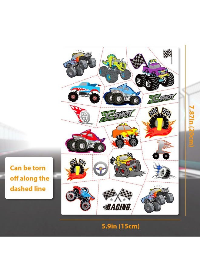 Metuu Temporary Tattoos for Kids, 75 PCS Truck Tattoos for Hot Wheel Birthday Party Decoration Favor, Metallic Tattoos, Monster Truck, Car Racing, Checkered Flag, Flames Tattoo for Boys Girls - Image 3