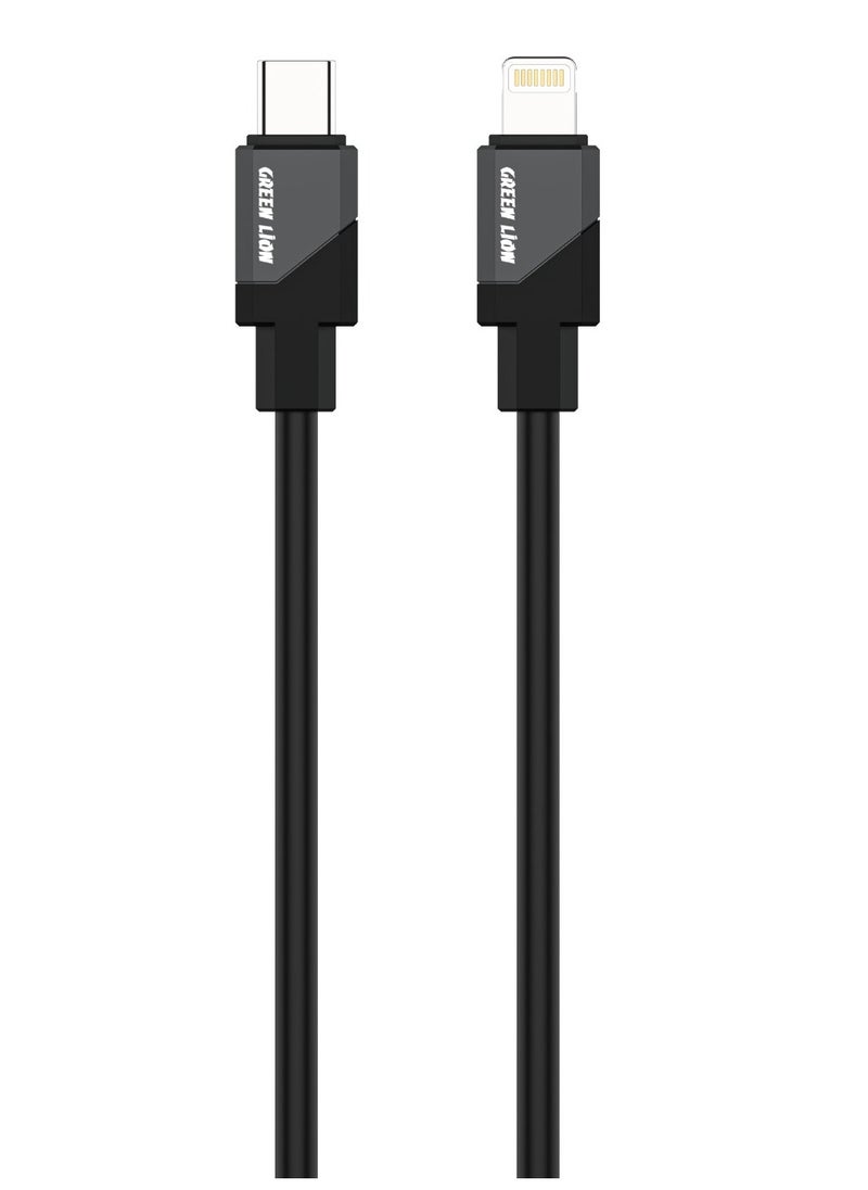 GREEN LION USB-C to Lightning 1 Meter Silicone Cable 27W / Wide Compatible / Charge & Sync / Secure & Safe / +10000 Bends / Supports Quick Charge Technology - Black  - Image 1