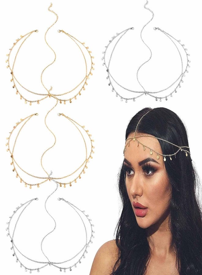 كوجو 4 قطع من سلاسل الرأس المزينة بالترتر على الطراز البوهيمي، سلسلة شعر عصرية مضادة للانزلاق، قطعة رأس لحفلات التخرج، مجوهرات شعر متعددة الطبقات بتصميم ريترو، عصابة رأس أنيقة لحفلات الزفاف والمناسبات، إكسسوارات رأس للنساء والفتيات (ذهبي، فضي) - Image 1