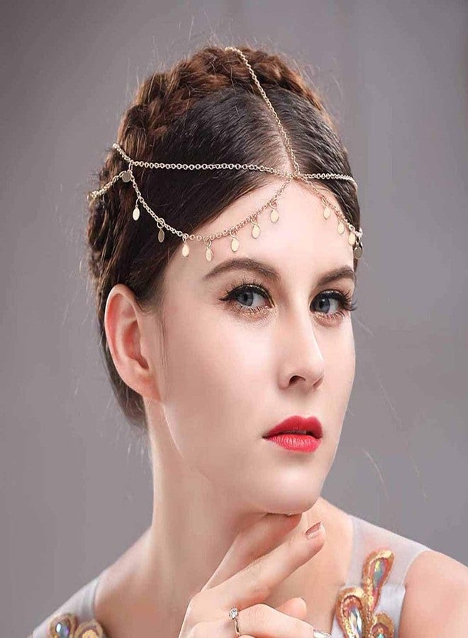 كوجو 4 قطع من سلاسل الرأس المزينة بالترتر على الطراز البوهيمي، سلسلة شعر عصرية مضادة للانزلاق، قطعة رأس لحفلات التخرج، مجوهرات شعر متعددة الطبقات بتصميم ريترو، عصابة رأس أنيقة لحفلات الزفاف والمناسبات، إكسسوارات رأس للنساء والفتيات (ذهبي، فضي) - Image 4
