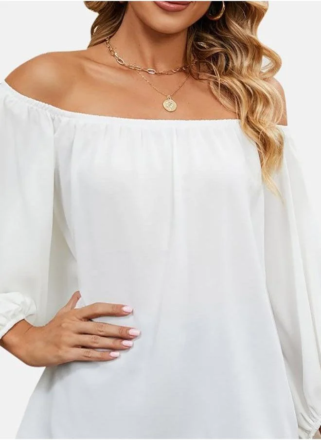 يونيكي White Off-shoulder Long Sleeve Tops