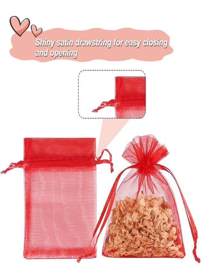 HRX Package 100pcs Little Red Organza Bags 3 x 4 inch, Mesh Jewelry Pouches Drawstring Empty Sachets for Bracelets Candy Small Gift - Image 5