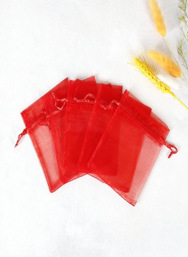 HRX Package 100pcs Little Red Organza Bags 3 x 4 inch, Mesh Jewelry Pouches Drawstring Empty Sachets for Bracelets Candy Small Gift - Image 4