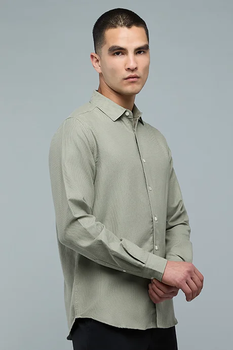 أر أند بي Solid Shirt with Classic Collar and Long Sleeves