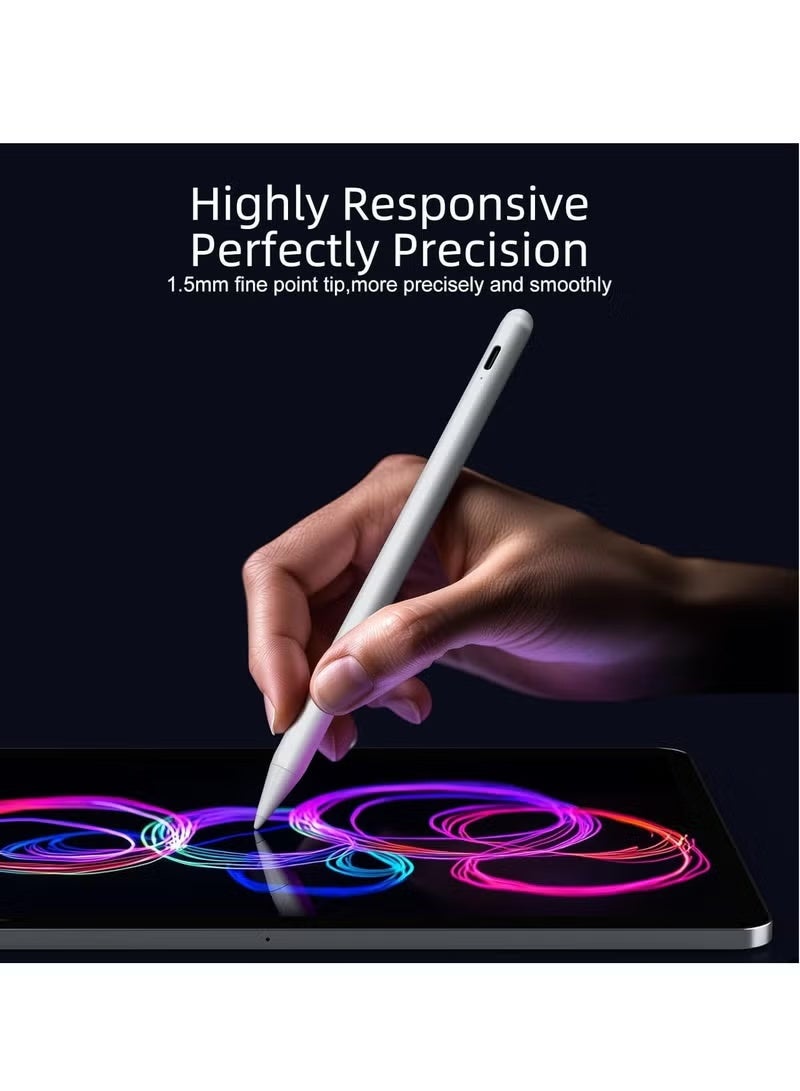 Stylus Pen for iPad 9th & 10th Generation - Active Pen, Fast Charging 2X, Compatible with Apple iPad Pro 2018-2024 11-inch/12.9-inch/M4, iPad Air 3/4/5/M2, iPad 6-10, iPad Mini 5/6th Generation, White - Image 2