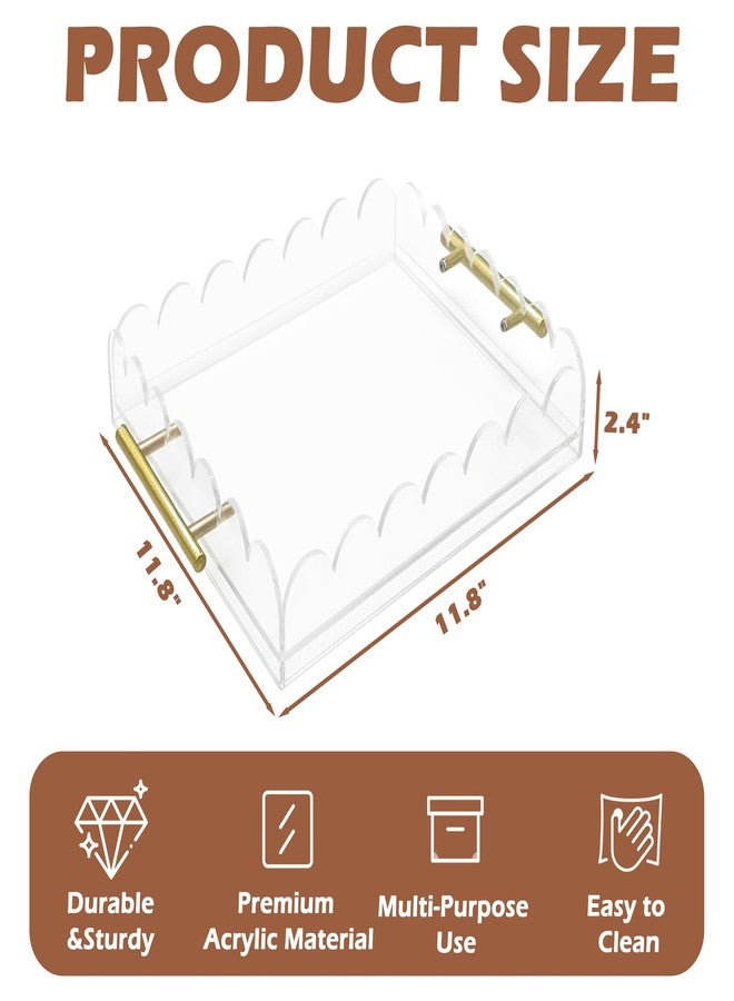 VERSSURE Scalloped Acrylic Tray with Metal Handles,12" x 12" Clear Acrylic Display Tray with Pull-Out Drawer for Photos, Art Prints, Postcards, Decorative Organizer Trays for Vanity,Home,Office - Image 3