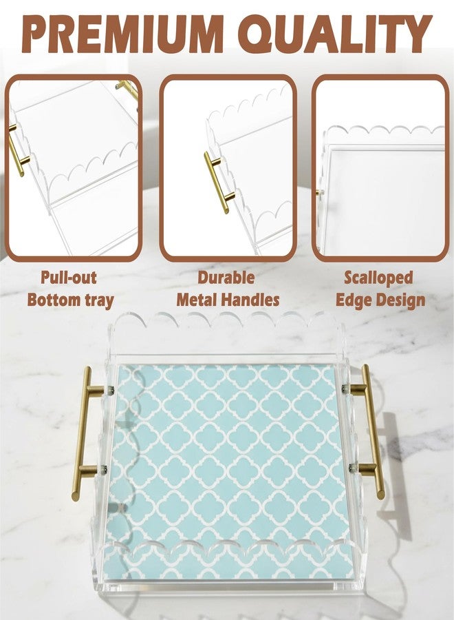 VERSSURE Scalloped Acrylic Tray with Metal Handles,12" x 12" Clear Acrylic Display Tray with Pull-Out Drawer for Photos, Art Prints, Postcards, Decorative Organizer Trays for Vanity,Home,Office - Image 5
