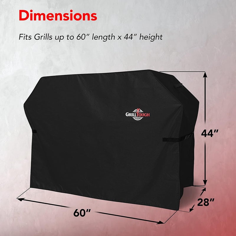 غطاء شواء خارجي ثقيل من GrillTough لمقاس 60 بوصة – مقاوم للماء، مقاوم للطقس، مقاوم للأشعة فوق البنفسجية والبهتان مع أحزمة قابلة للتعديل – غطاء شواء غاز لـ Weber وGenesis وCharbroil وغيرها، أسود - Image 2