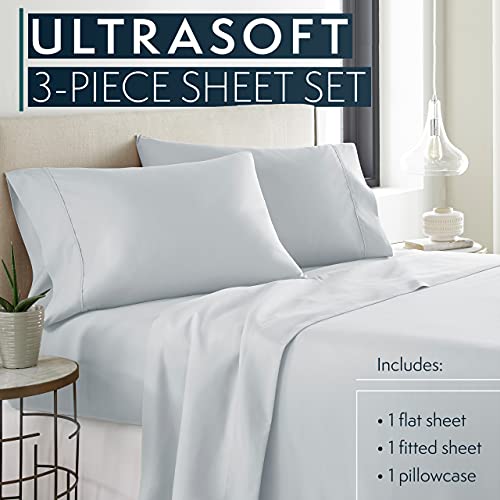 HC COLLECTION Twin Sheet Set w/ 1 Pillowcase, Hotel Luxury Platinum 1800 Series Brushed Microfiber Bed Sheets, Ultra Soft Lightweight Breathable Cooling 3 Pcs Bedding, All Season Easy Care, Ice Blue - Image 2