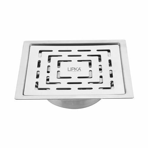 LIPKA Orange Exclusive Square Flat Cut Floor Drain | 6 x 6 Inches | 304-Grade Stainless Steel Floor Trap with Matte Finish | Drain Jali for Bathrooms with Cockroach Trap - Image 1