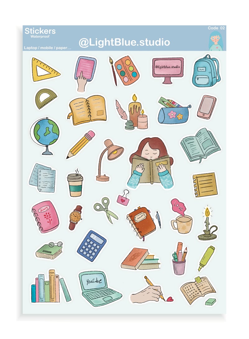 Boomah Accessories Set of 34-Pieces of Cute Waterproof Vinyl Stickers , Laptop Vinyl Stickers , Mobile Vinyl Stickers, Vinyl Stickers for Skateboard Guitar Travel Case Graffiti Vinyl Stickers Door Luggage Car Bike Bicycle for Kids Teens Girls , Adults, nursery, A5 size